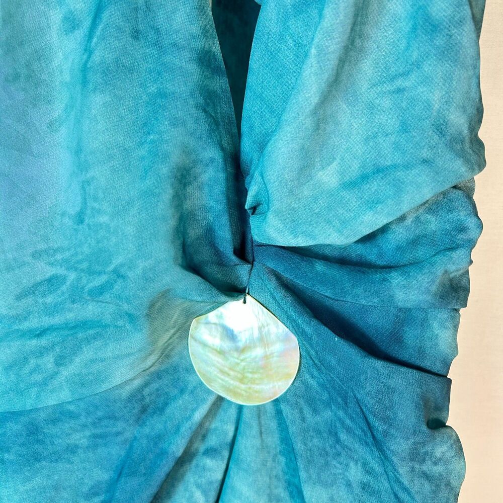 Peppermayo NWOT Teal Watercolor Plunge Halter Backless Mini Dress Size 2 - Picture 7 of 15